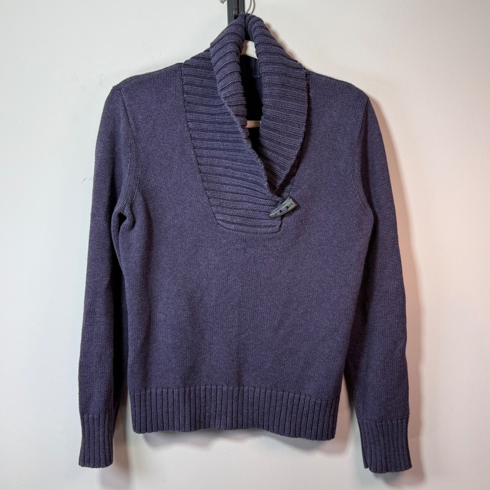 Lauren Ralph Lauren Sweater Women L Purple Toggle Shawl Collar Quiet Lux Chic